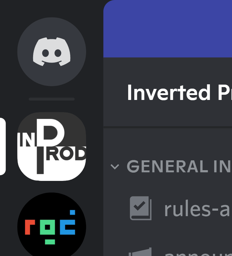 The Inverted Productions Discord in the Discord sidebar.